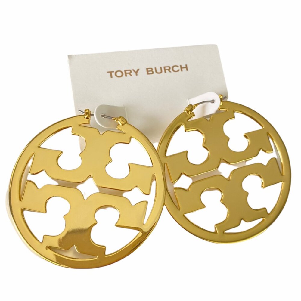 Tory Burch POLISHED GOLD T Miller 2" Large Hoop Earrings